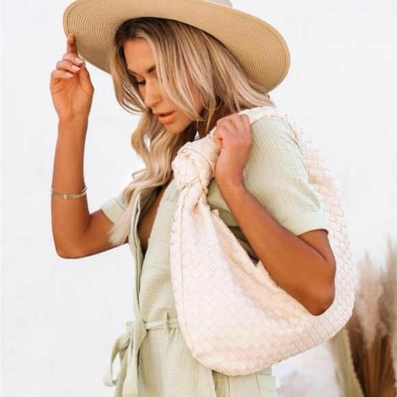 Harper Woven Faux Leather Handbag - Ivory - Picture 7 of 8